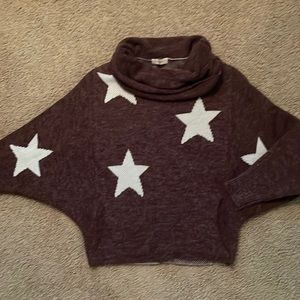 Entro Purple and White Star Pattern Cowl Neck Sweater Size Medium